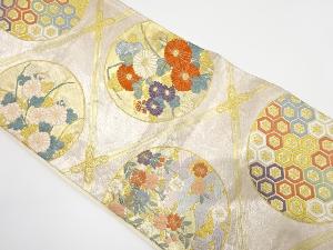 丸紋に流水・枝垂れ桜・菊模様織り出し　袋帯